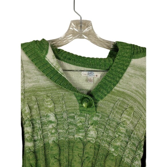 SO Junior Girls Medium Sweater Cropped Green White Stretch Long Sleeve Pullover - Picture 2 of 8